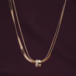 KIANABYKASHI 18k Gold Plated Gilded Rings Layered Necklace for Women - Gift for Girls & Women | Waterproof & Anti-Tarnish Necklace