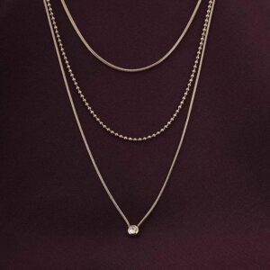 KIANABYKASHI  Golden Layers With Stone Necklace for Women - 18K Gold Plated Necklace, Women's Jewellery | Gift for Girls & Women